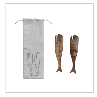 Mango Wood Whale Salad Servers