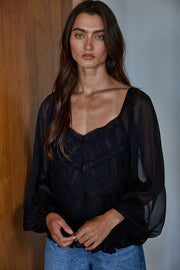 Love Letter Smocked Top - Black