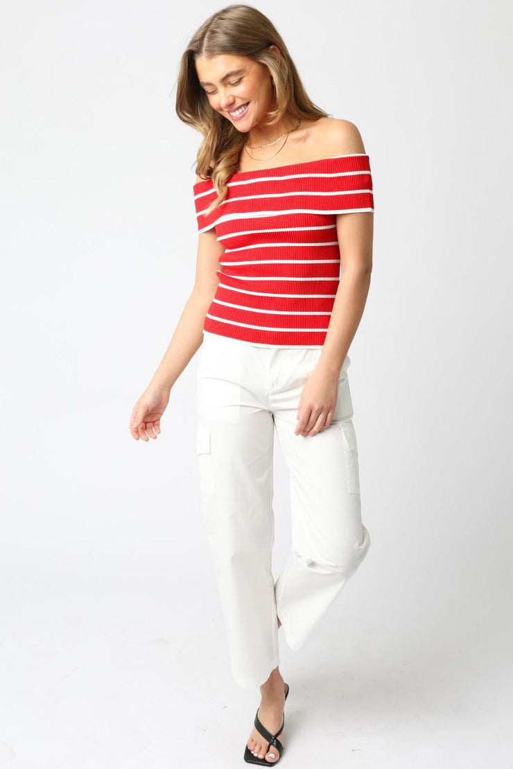 Marina Stripe Knit Top - Red/White