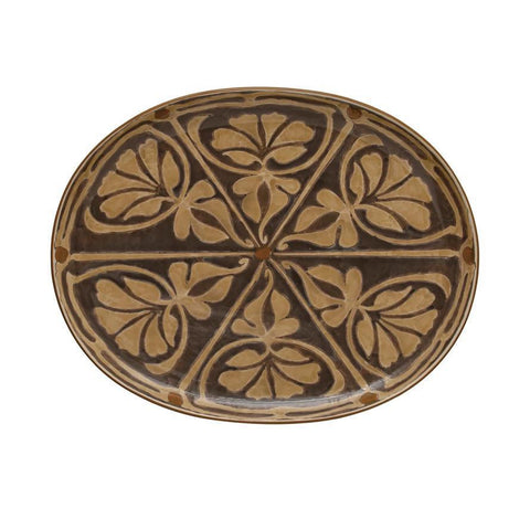 Oval Hand-Painted Stoneware Platter w/ Pattern