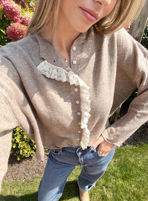 Lovelace Trim Cardi - Mocha
