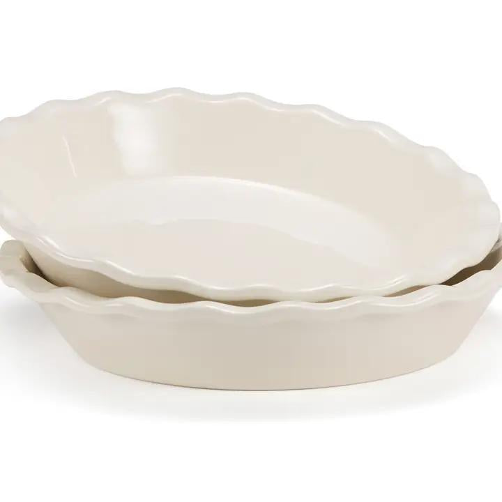 Kook Ceramic Deep Pie Dish with Wave Edge, 9 Inch