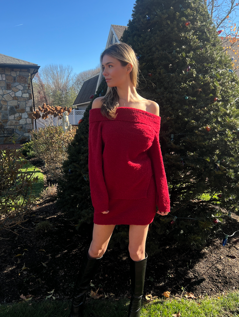 Merry Vibe Off The Shoulder Sweater - Red