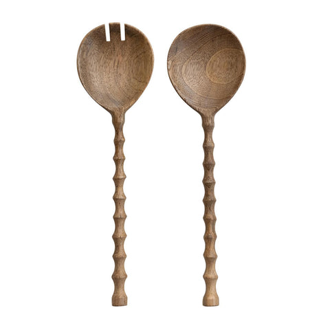 Wood Salad Servers with Carved Handles, Natural, Set of 2