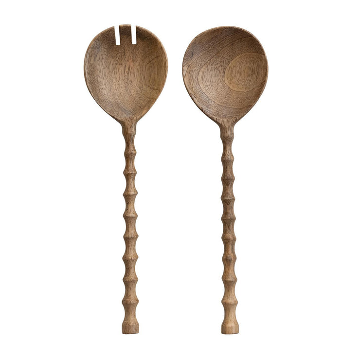 Wood Salad Servers with Carved Handles, Natural, Set of 2