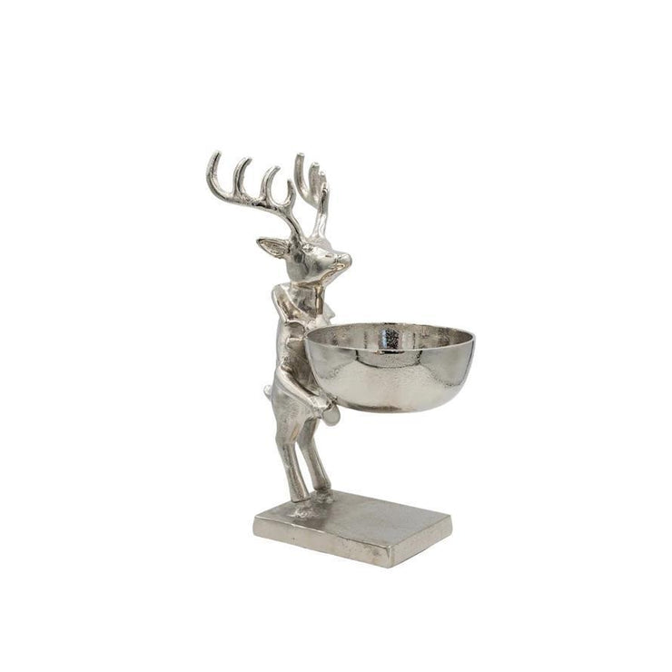 Cast Aluminum Deer Holding Bowl, Nickel Finish