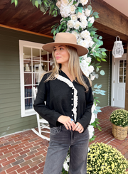 Lovelace Trim Cardi - Black
