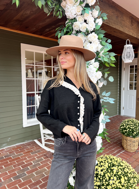 Lovelace Trim Cardi - Black