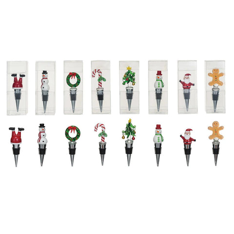 Zinc Alloy Wine Stopper w/ Hand-Painted Glass Holiday Icon