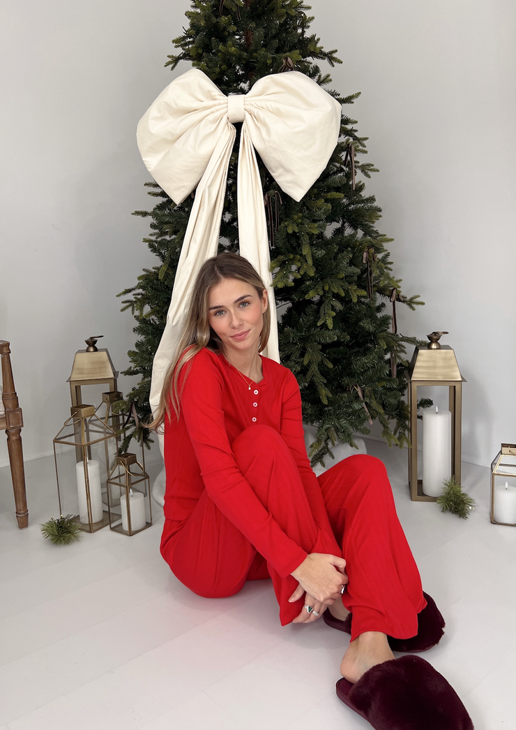 Holly Pointelle Long Sleeve Top - Red