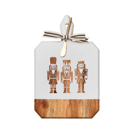 White and Gold Nutcracker 16x10 Acacia Heirloom Board with gold spreader