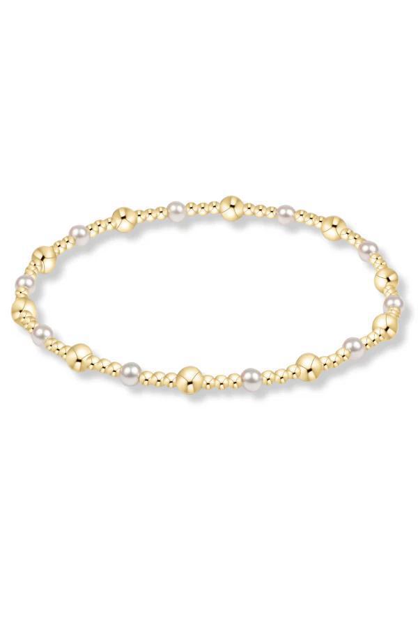 E. Newton Classic Gold Sincerity Pattern 4mm Bead Bracelet - Pearl