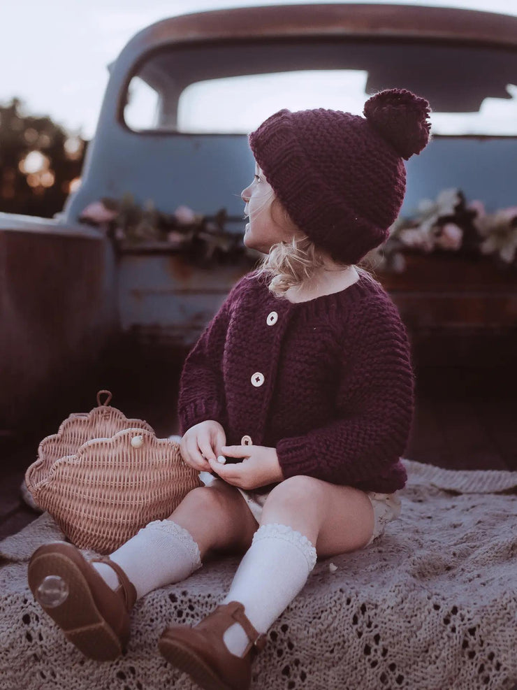 Plum Garter Stitch Beanie Hat