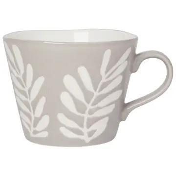 Porcelain Coffee Mug - Grey/White Leaf Print