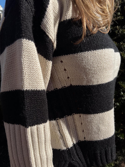 Kaila Oversized Knit Sweater - Black/Khaki