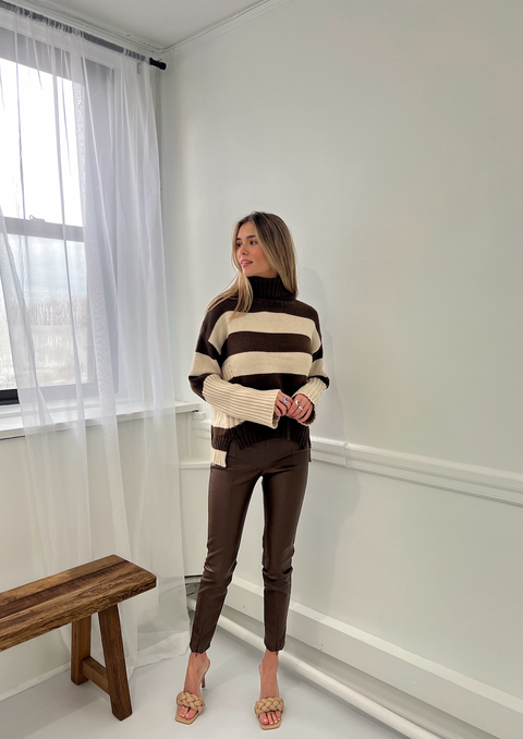 Kaila Oversized Knit Sweater - Brown/Khaki