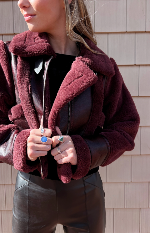 Maroon Sherpa Bonded Jacket