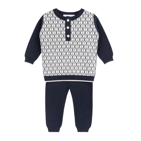 Boys Diamond Jacquard Knit Set - Navy