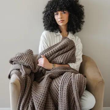 Waffle Knit Throw Blankets Chestnut