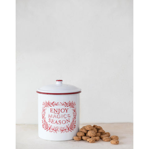White and Burgundy Cookie Canister