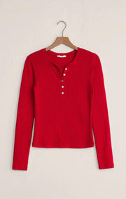 Holly Pointelle Long Sleeve Top - Red