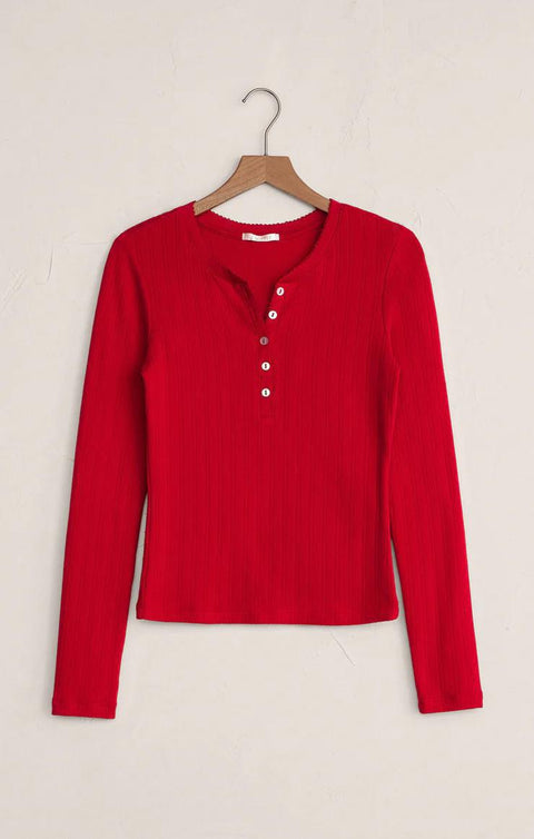 Holly Pointelle Long Sleeve Top - Red