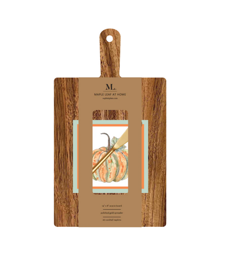 14x8 Bright & Thankful Napkin Acacia Board w/ Handle Gold Spreader