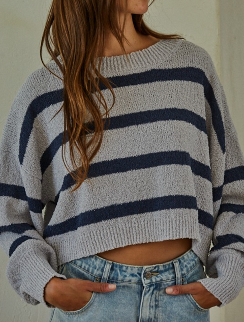 Rowan Striped Sweater Top - Grey/Navy