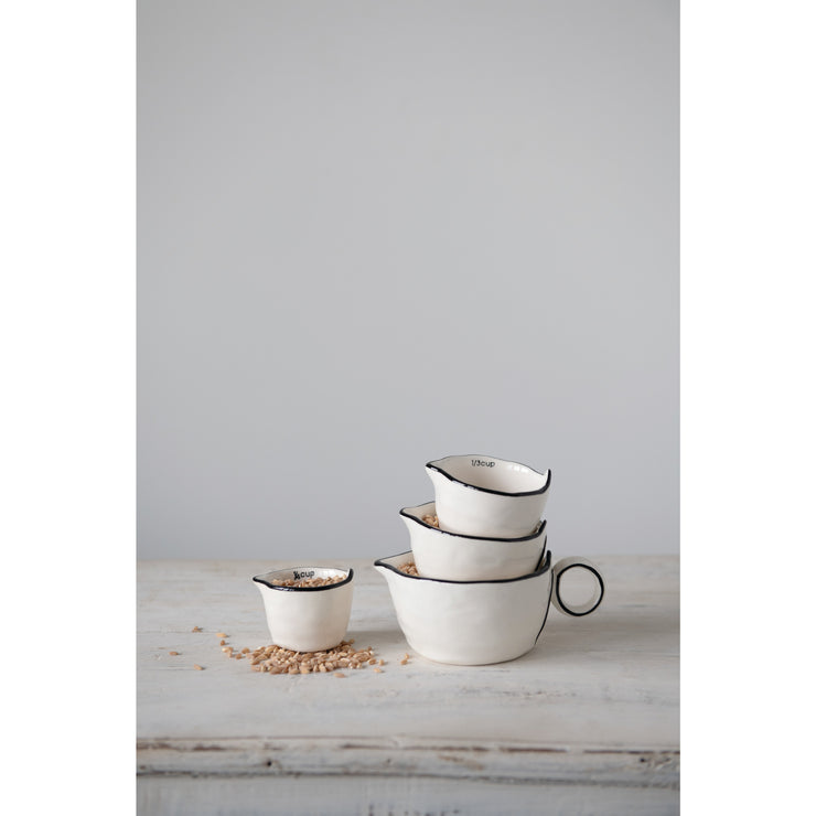 Stoneware Measuring Cups White With Black Rim