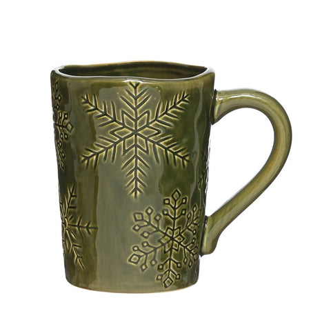 Debossed Stoneware Mug with Snowflakes
