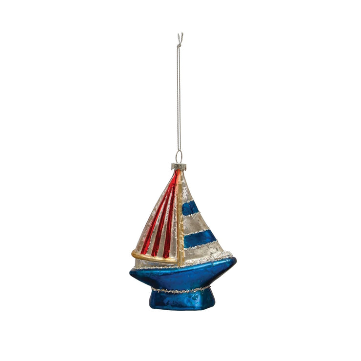 Glass Sailboat Ornament w/ Glitter