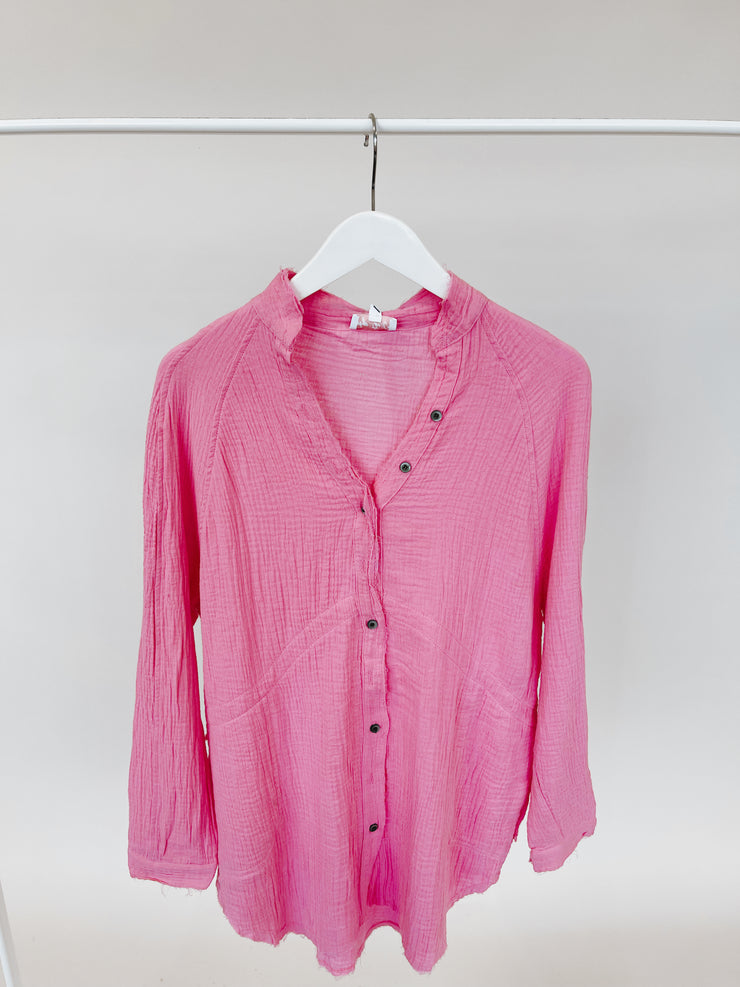 The Classic Gauze Button Up - Candy Pink