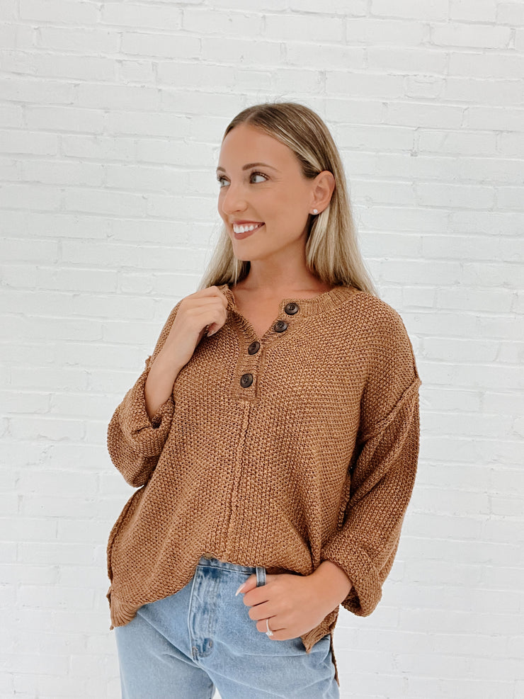 Come As You Are Henley Sweater (CAMEL)