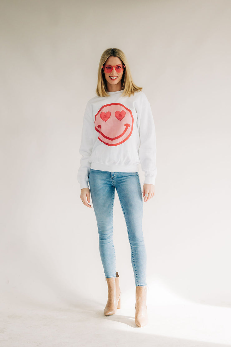 Be Mine Smiley Sweatshirt - White - ShopTheCue