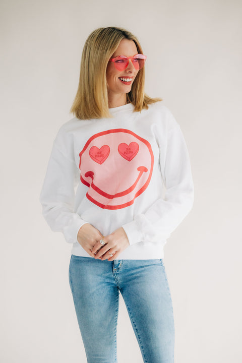 Be Mine Smiley Sweatshirt - White - ShopTheCue