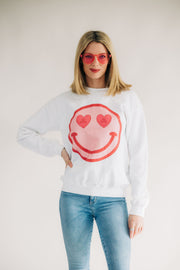 Be Mine Smiley Sweatshirt - White - ShopTheCue