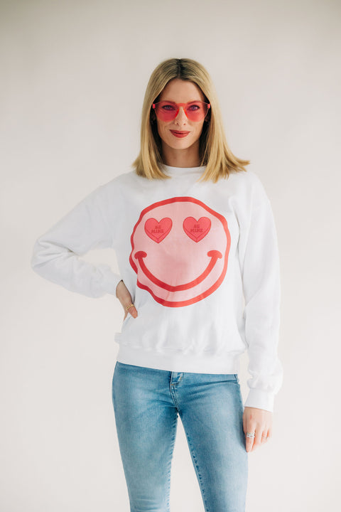 Be Mine Smiley Sweatshirt - White - ShopTheCue
