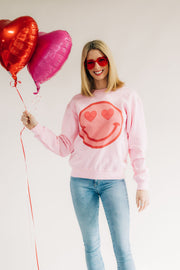 Be Mine Smiley Sweatshirt - Baby Pink - ShopTheCue