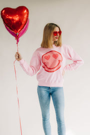 Be Mine Smiley Sweatshirt - Baby Pink - ShopTheCue
