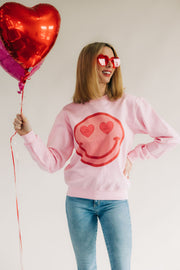 Be Mine Smiley Sweatshirt - Baby Pink - ShopTheCue