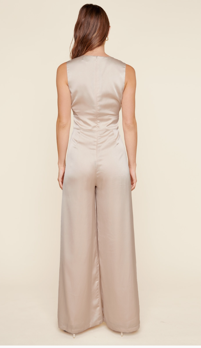 One and Only Satin Wide Leg Jumpsuit Champagne