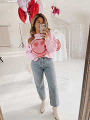 Be Mine Smiley Sweatshirt - Baby Pink - ShopTheCue