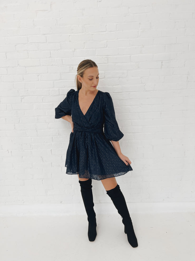 A Glimpse Of Shimmer Navy Dress - ShopTheCue