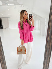 Summer in the Hamptons Button Down Hot Pink