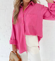 Summer in the Hamptons Button Down Hot Pink