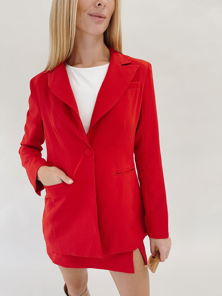 No Business Here One Button Blazer - RED