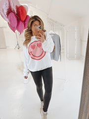Be Mine Smiley Sweatshirt - White - ShopTheCue