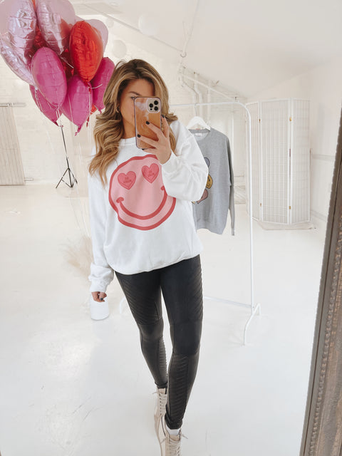 Be Mine Smiley Sweatshirt - White - ShopTheCue